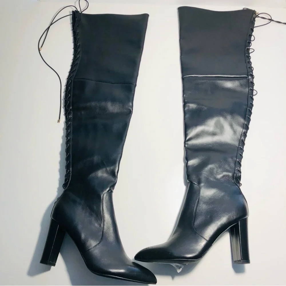 NEW CARVELA Black Second Skin wide-fit faux-leather over-the-knee boots sz 38.5